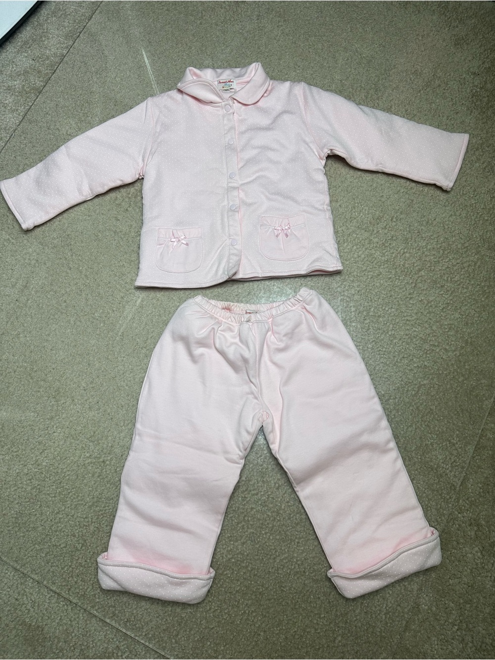 SWEET AMOR BABY PINK POLKA DOT PLUSH PIMA COTTON 2 PIECE INFANT GIRL PANTS SET